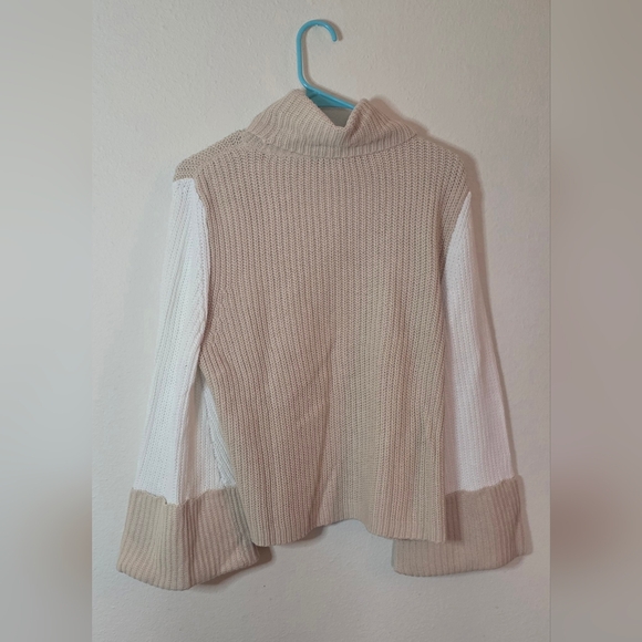 Sugarlips Colorblock Funnel Neck Knit Cozy Fall Sweater Beige Cream  New XS - Picture 3 of 6